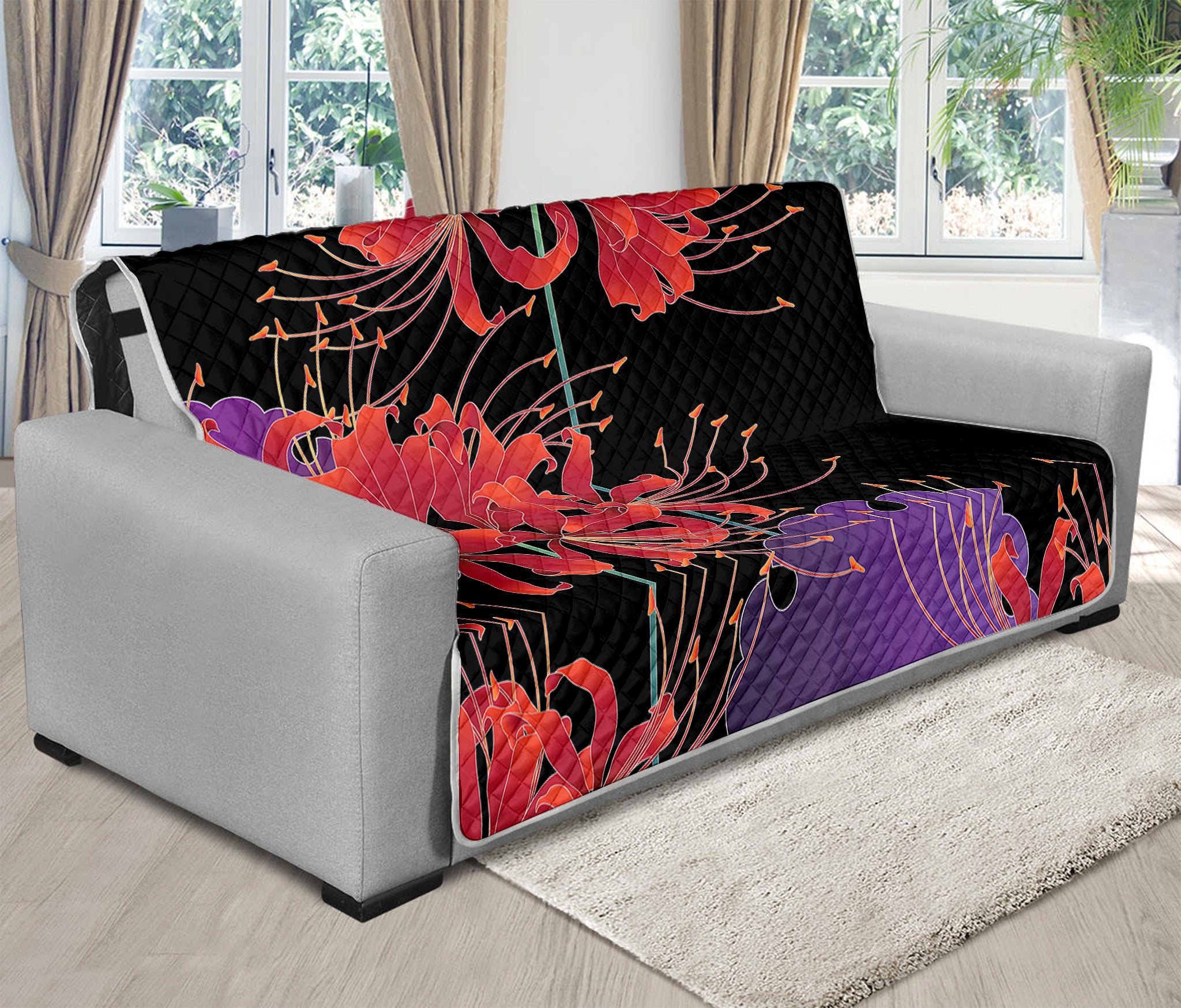 Red Japanese Amaryllis Pattern Print Futon Protector