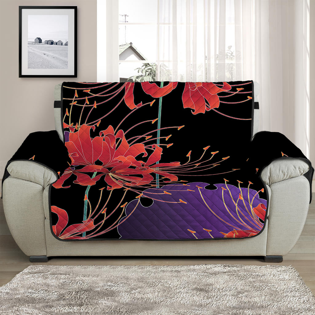 Red Japanese Amaryllis Pattern Print Half Sofa Protector