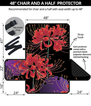 Red Japanese Amaryllis Pattern Print Half Sofa Protector