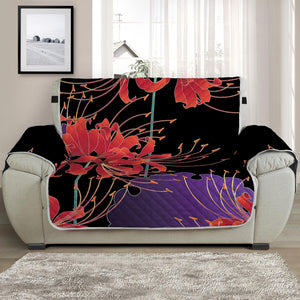 Red Japanese Amaryllis Pattern Print Half Sofa Protector