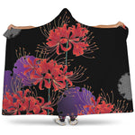 Red Japanese Amaryllis Pattern Print Hooded Blanket
