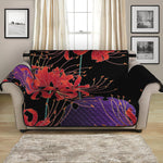 Red Japanese Amaryllis Pattern Print Loveseat Protector