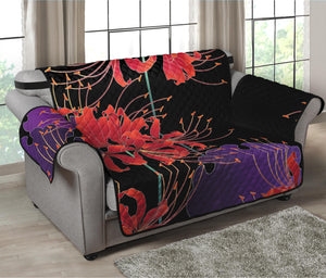 Red Japanese Amaryllis Pattern Print Loveseat Protector