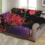 Red Japanese Amaryllis Pattern Print Loveseat Protector