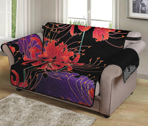 Red Japanese Amaryllis Pattern Print Loveseat Protector