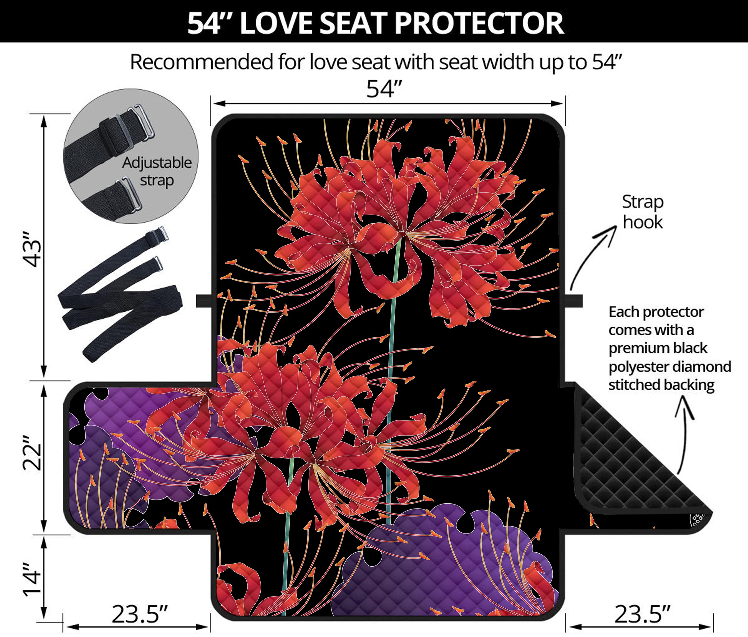 Red Japanese Amaryllis Pattern Print Loveseat Protector