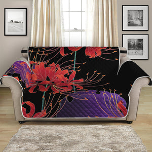 Red Japanese Amaryllis Pattern Print Loveseat Protector