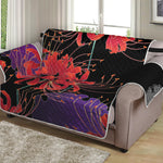 Red Japanese Amaryllis Pattern Print Loveseat Protector