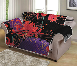 Red Japanese Amaryllis Pattern Print Loveseat Protector