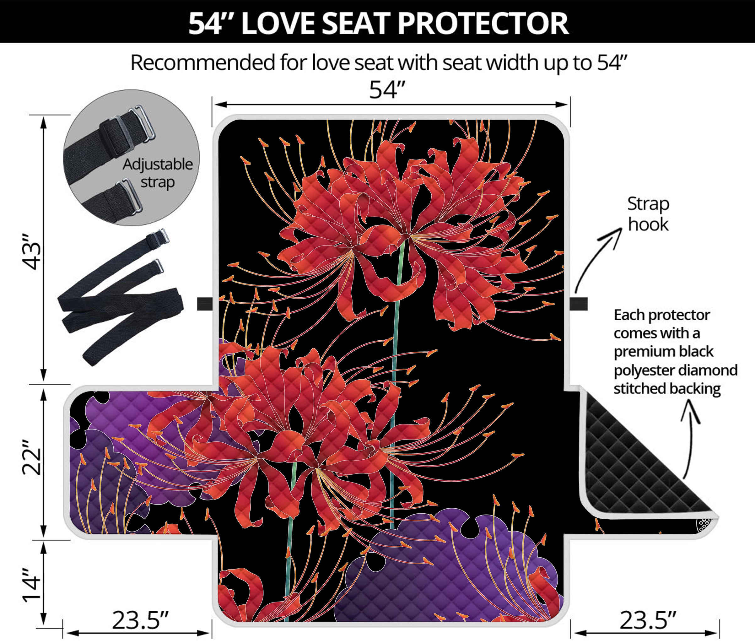 Red Japanese Amaryllis Pattern Print Loveseat Protector