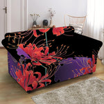 Red Japanese Amaryllis Pattern Print Loveseat Slipcover