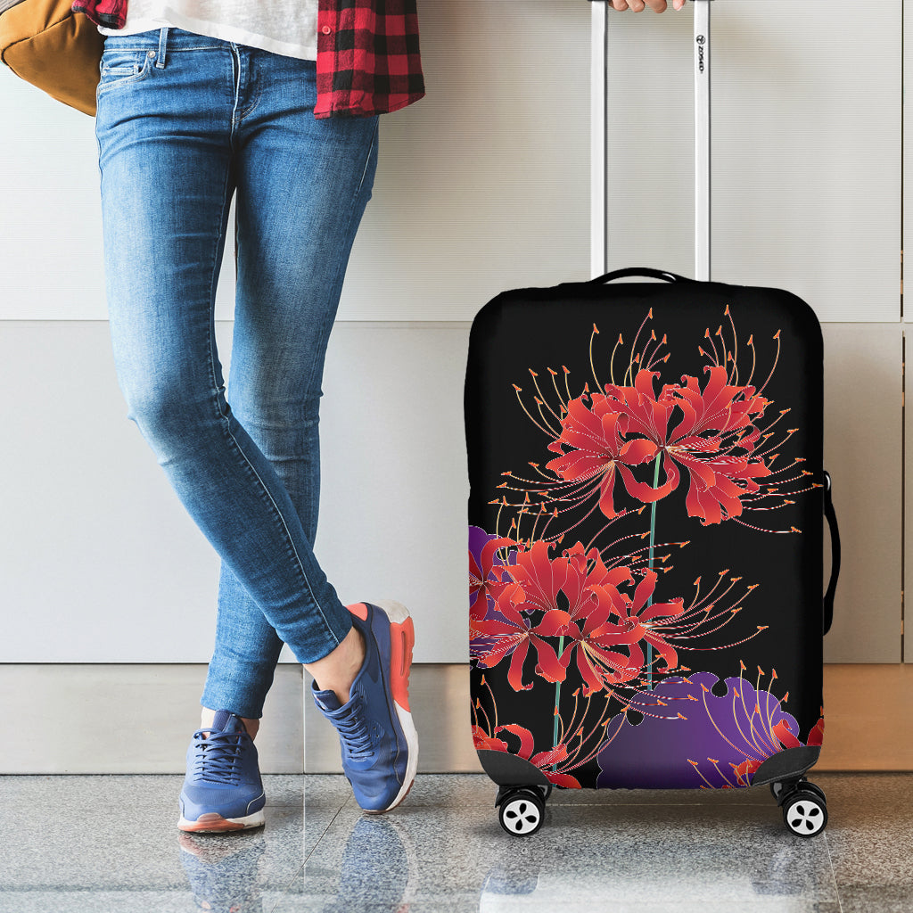 Red Japanese Amaryllis Pattern Print Luggage Cover