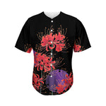 Red Japanese Amaryllis Pattern Print Men's Baseball Jersey