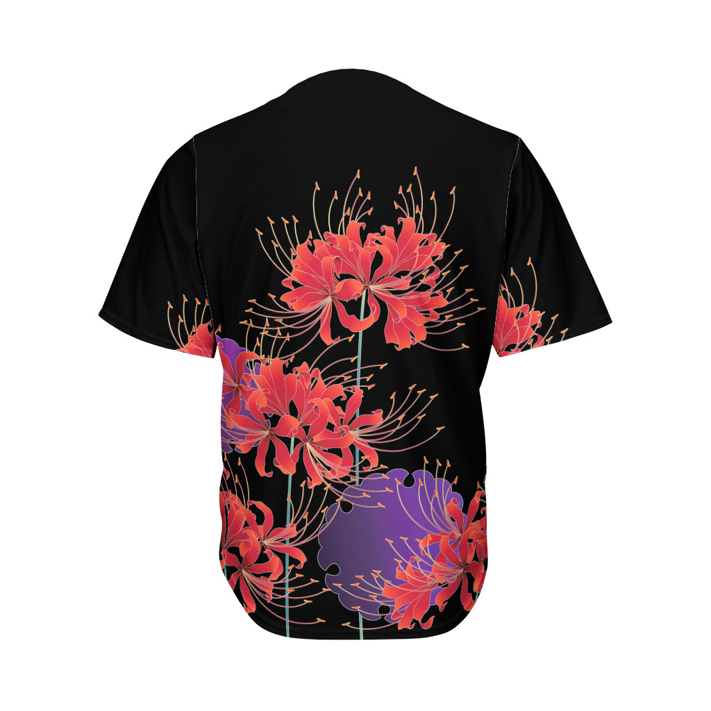 Red Japanese Amaryllis Pattern Print Men's Baseball Jersey