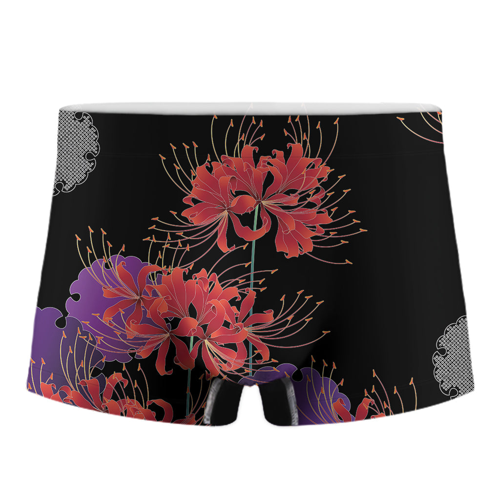 Red Japanese Amaryllis Pattern Print Men's Boxer Briefs