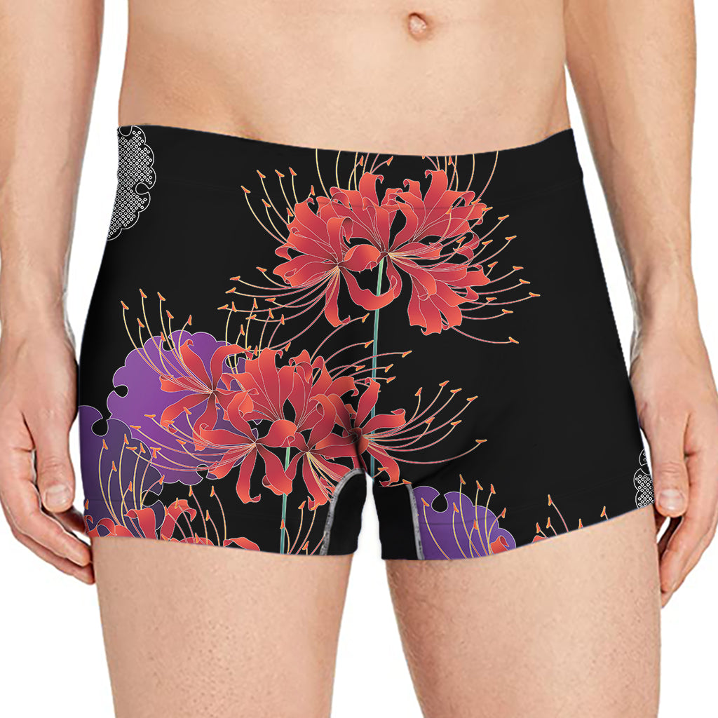 Red Japanese Amaryllis Pattern Print Men's Boxer Briefs