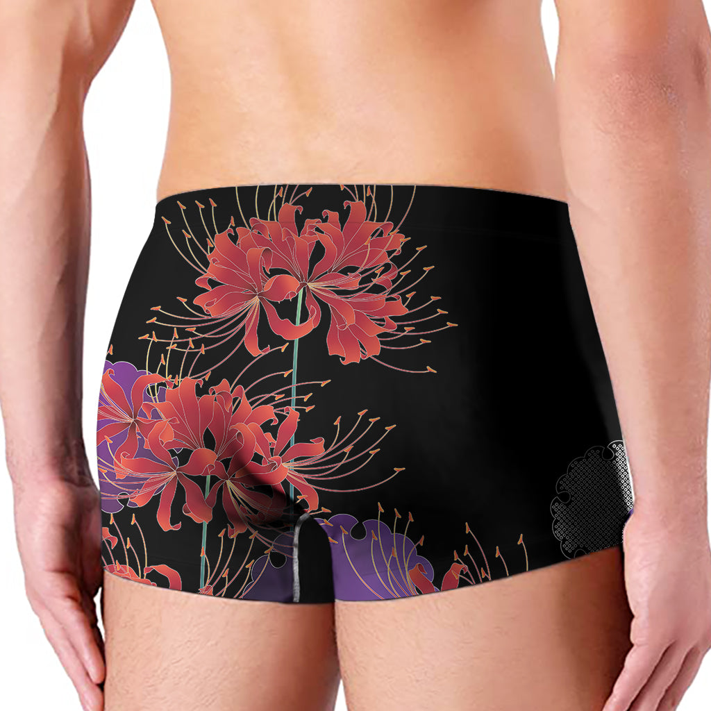 Red Japanese Amaryllis Pattern Print Men's Boxer Briefs