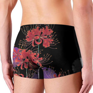 Red Japanese Amaryllis Pattern Print Men's Boxer Briefs