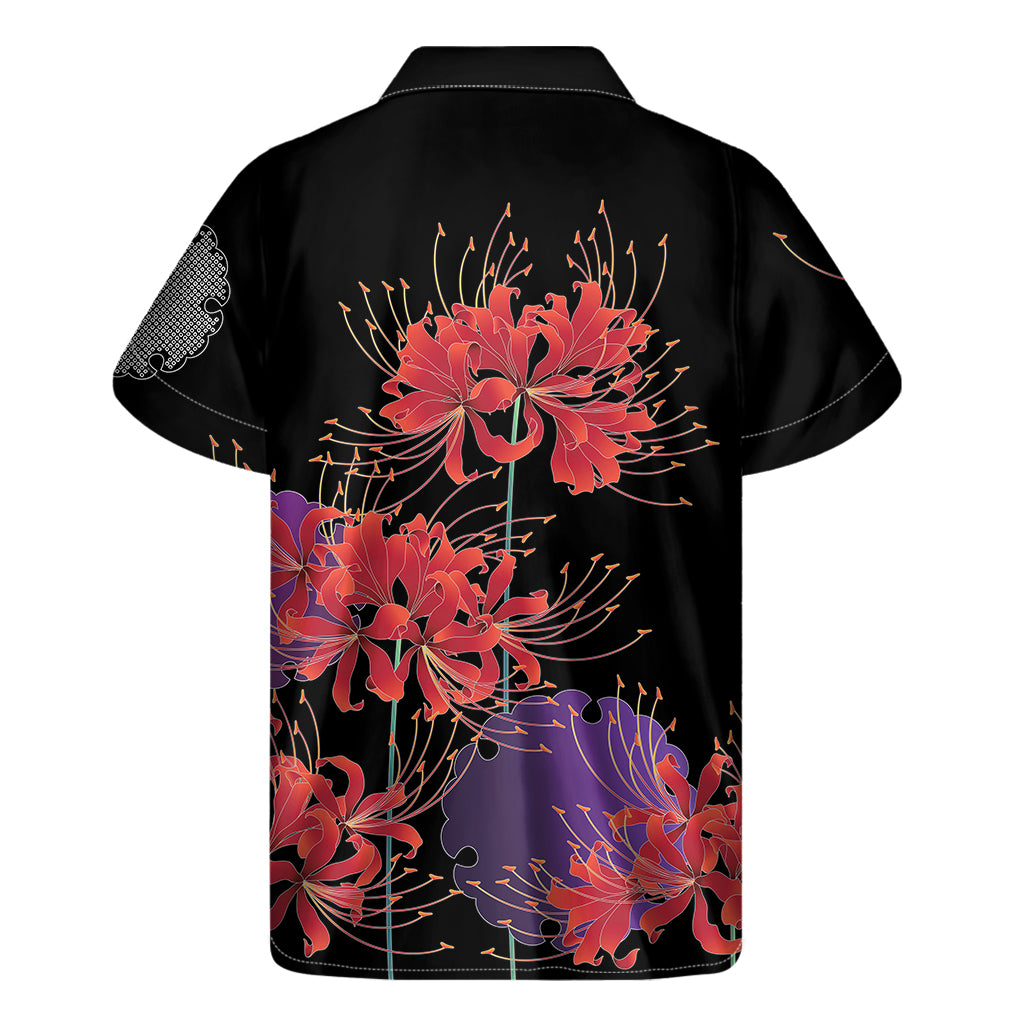 Red Japanese Amaryllis Pattern Print Men's Short Sleeve Shirt