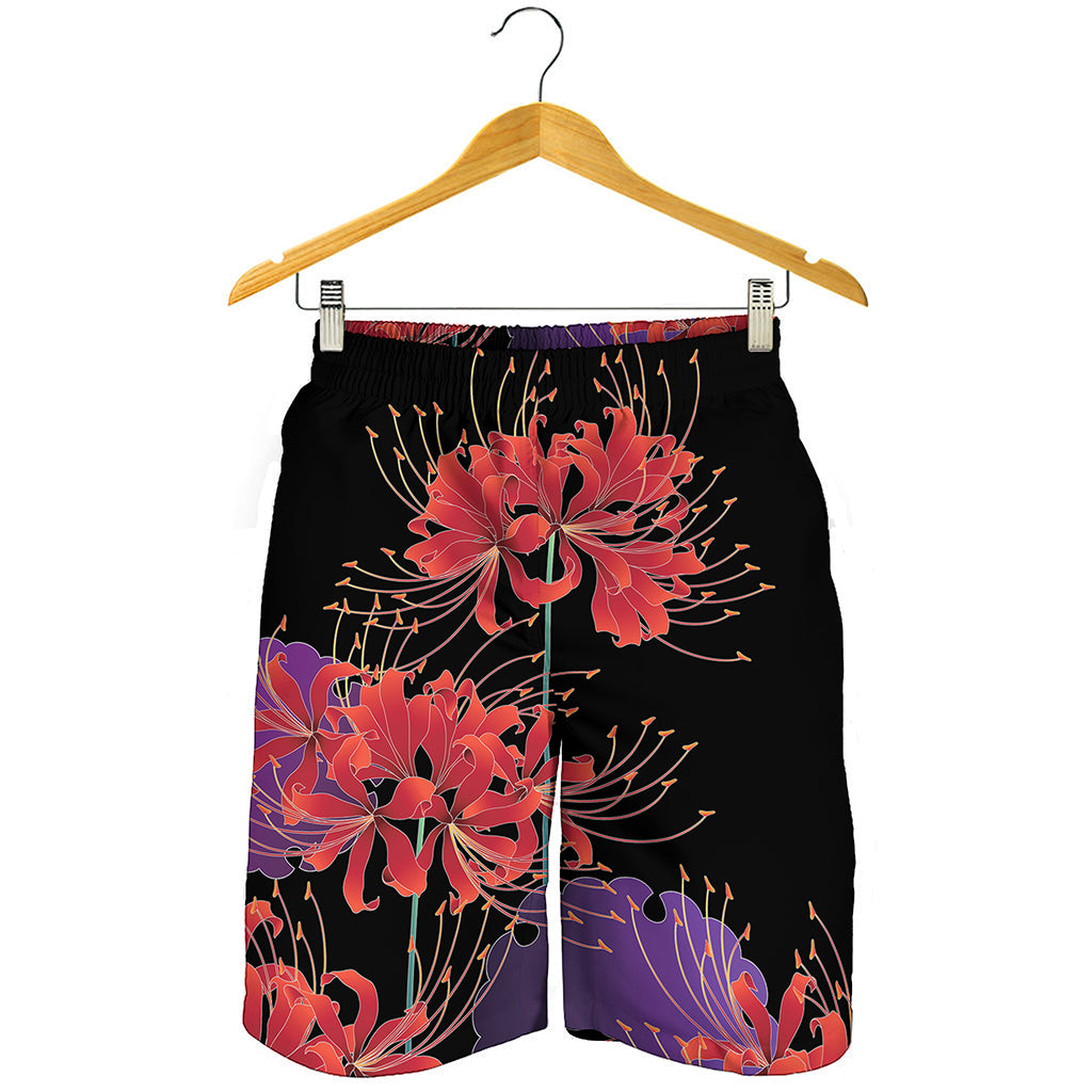 Red Japanese Amaryllis Pattern Print Men's Shorts