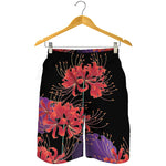 Red Japanese Amaryllis Pattern Print Men's Shorts