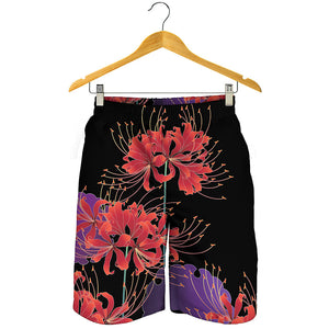 Red Japanese Amaryllis Pattern Print Men's Shorts