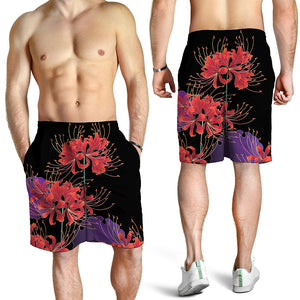 Red Japanese Amaryllis Pattern Print Men's Shorts