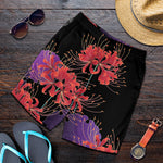 Red Japanese Amaryllis Pattern Print Men's Shorts