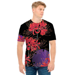 Red Japanese Amaryllis Pattern Print Men's T-Shirt