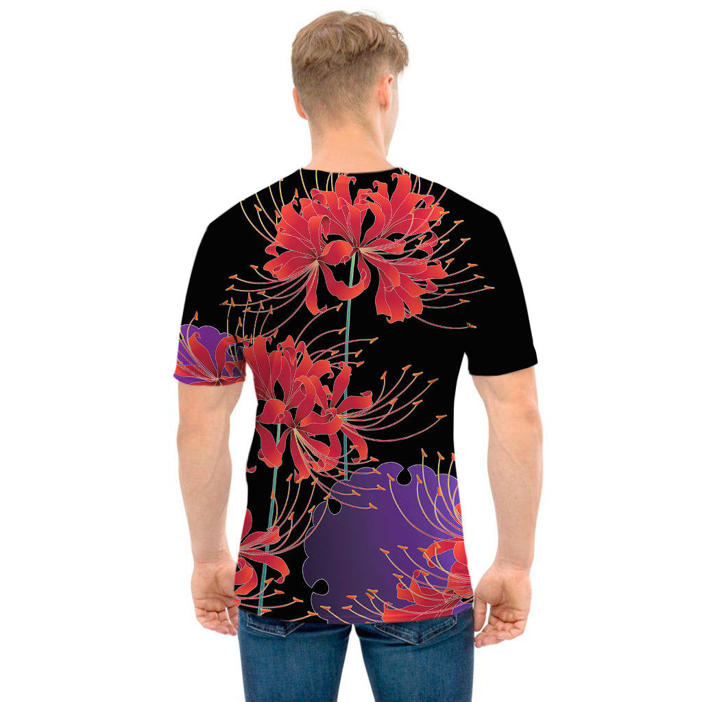 Red Japanese Amaryllis Pattern Print Men's T-Shirt