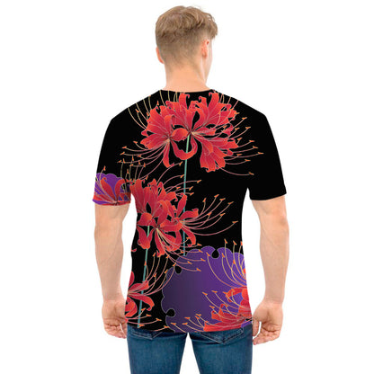 Red Japanese Amaryllis Pattern Print Men's T-Shirt