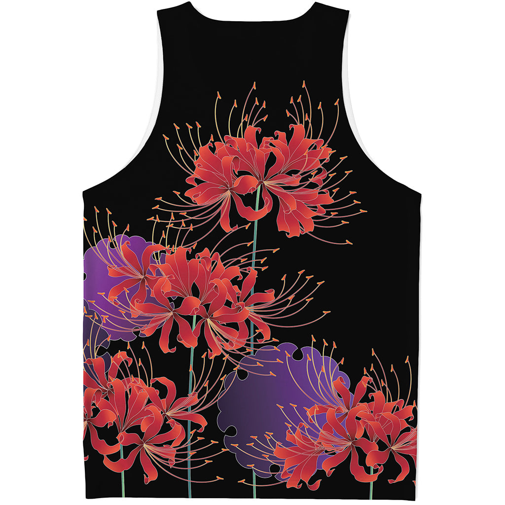 Red Japanese Amaryllis Pattern Print Men's Tank Top