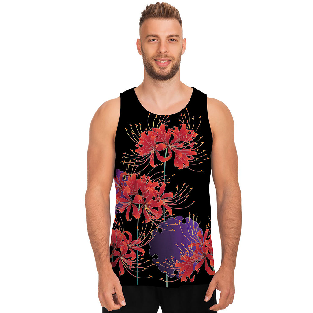 Red Japanese Amaryllis Pattern Print Men's Tank Top