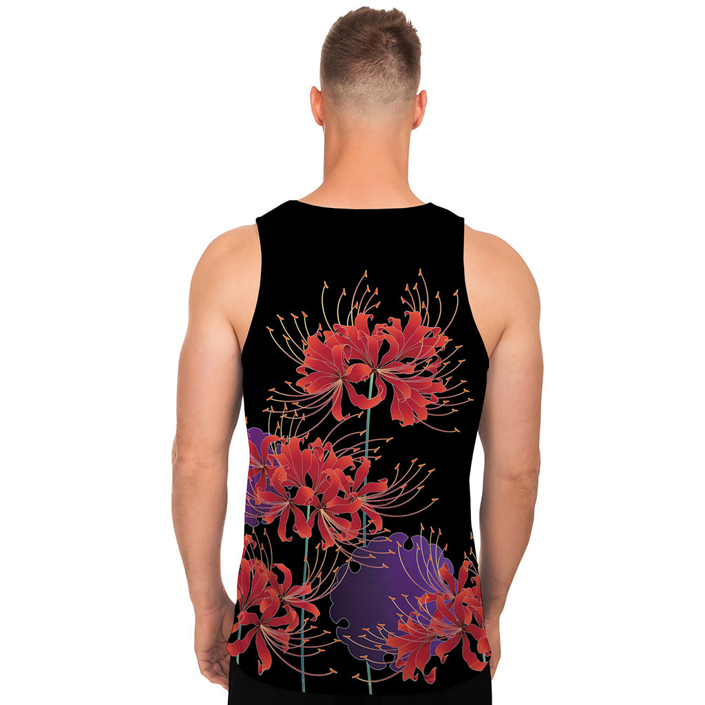 Red Japanese Amaryllis Pattern Print Men's Tank Top