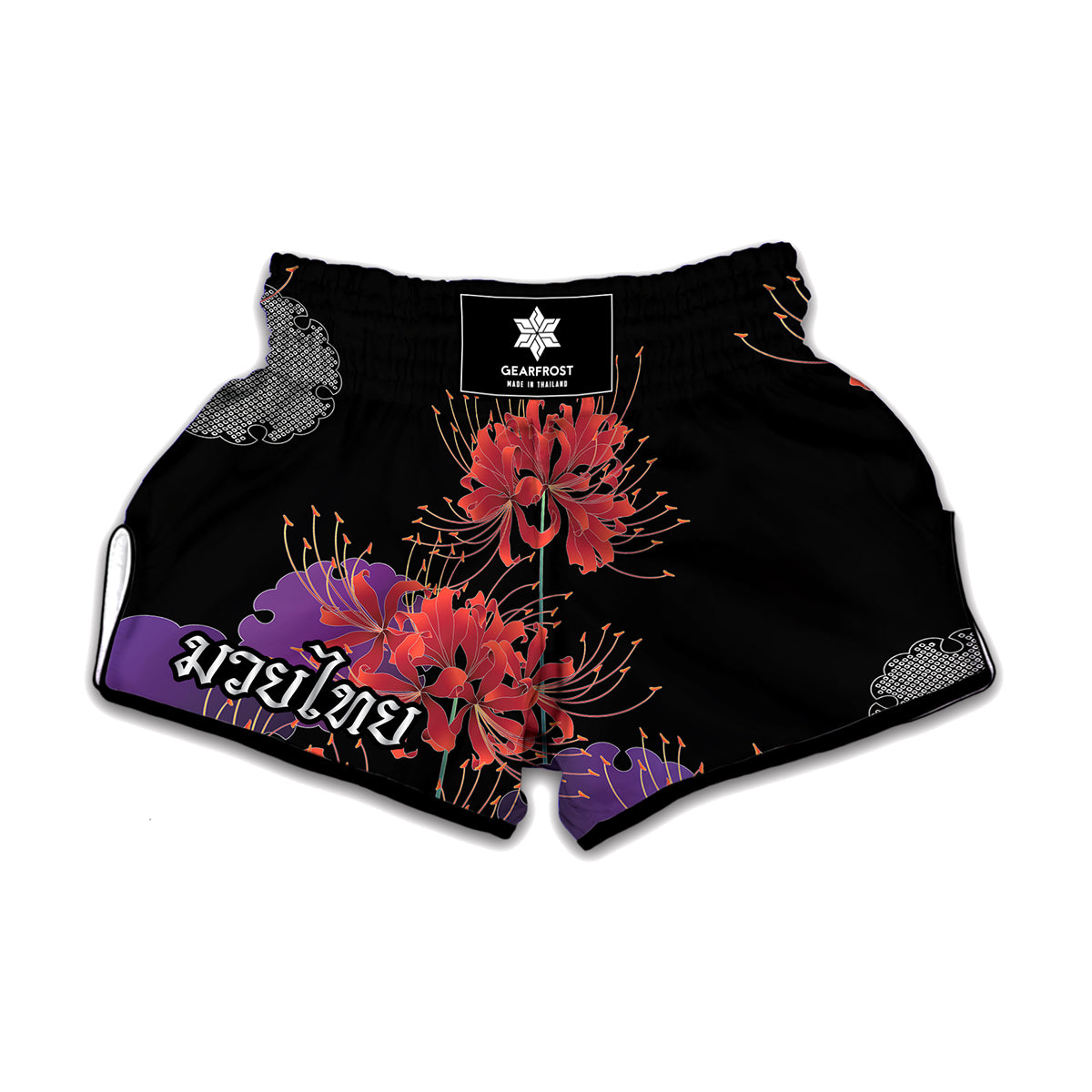 Red Japanese Amaryllis Pattern Print Muay Thai Boxing Shorts