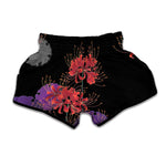 Red Japanese Amaryllis Pattern Print Muay Thai Boxing Shorts