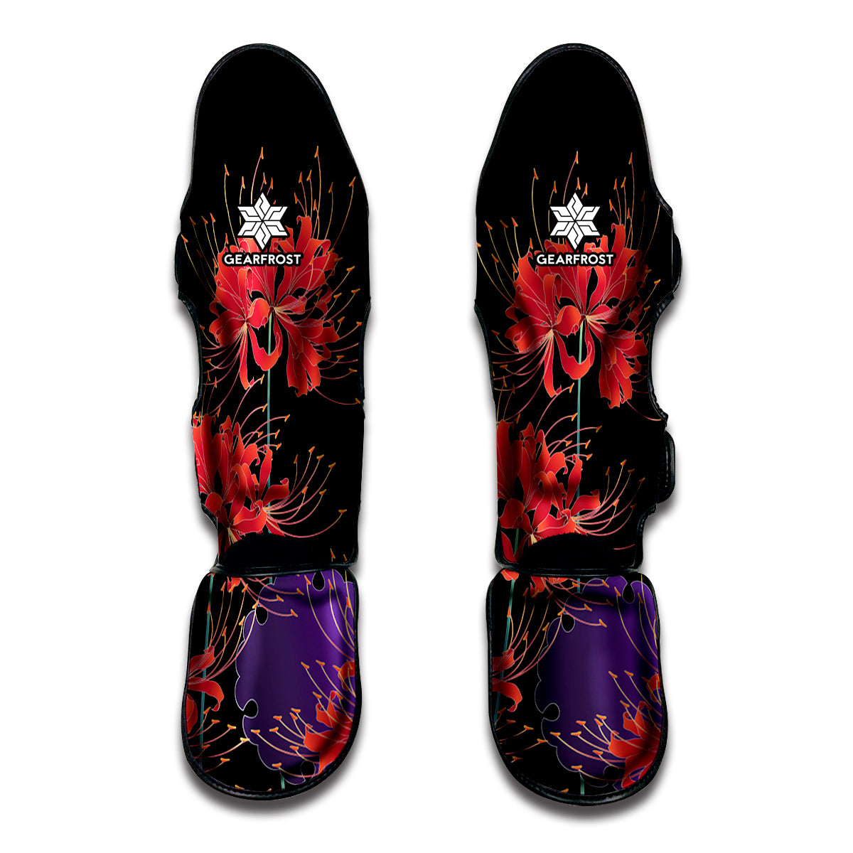 Red Japanese Amaryllis Pattern Print Muay Thai Shin Guard