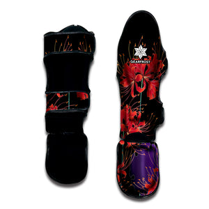 Red Japanese Amaryllis Pattern Print Muay Thai Shin Guard