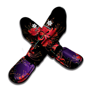 Red Japanese Amaryllis Pattern Print Muay Thai Shin Guard