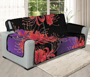 Red Japanese Amaryllis Pattern Print Oversized Sofa Protector