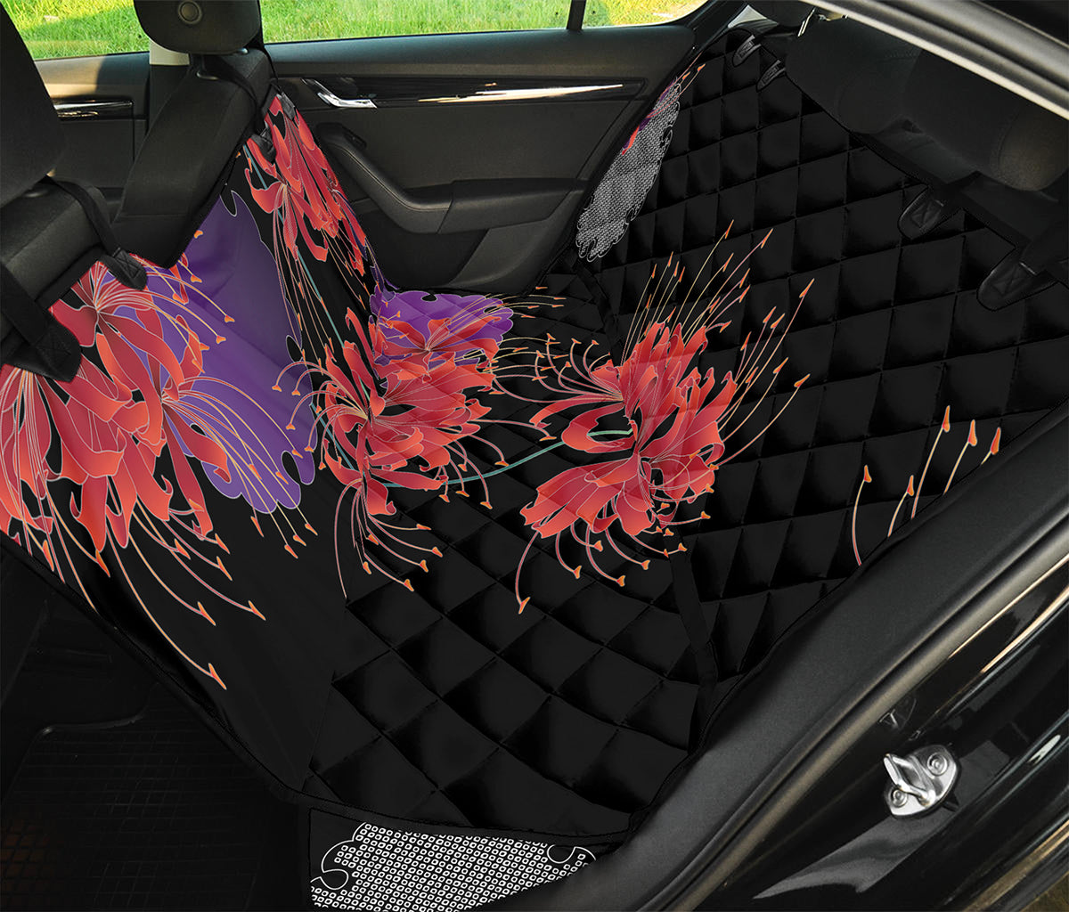 Red Japanese Amaryllis Pattern Print Pet Car Back Seat Cover