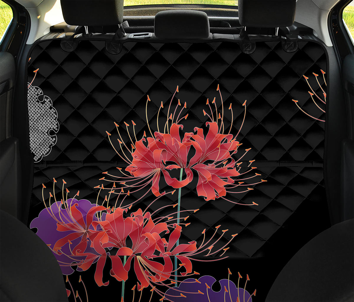 Red Japanese Amaryllis Pattern Print Pet Car Back Seat Cover