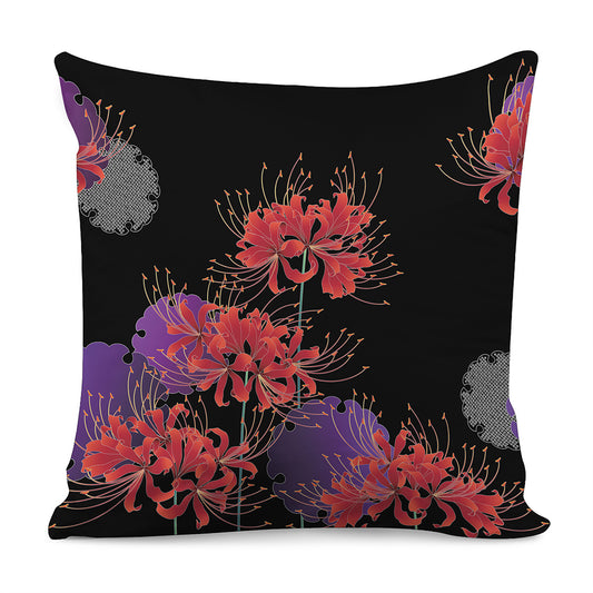 Red Japanese Amaryllis Pattern Print Pillow Cover