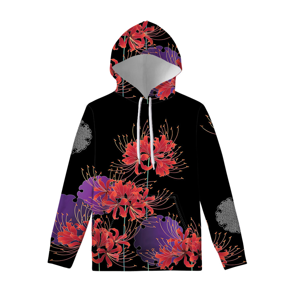 Red Japanese Amaryllis Pattern Print Pullover Hoodie