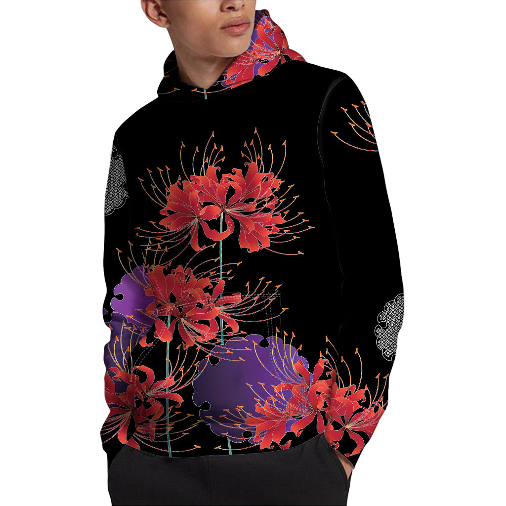 Red Japanese Amaryllis Pattern Print Pullover Hoodie