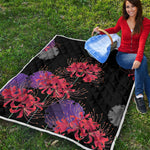 Red Japanese Amaryllis Pattern Print Quilt