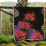 Red Japanese Amaryllis Pattern Print Quilt