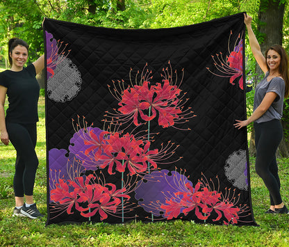 Red Japanese Amaryllis Pattern Print Quilt