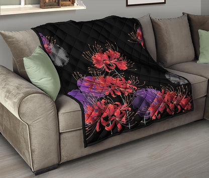Red Japanese Amaryllis Pattern Print Quilt