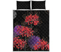 Red Japanese Amaryllis Pattern Print Quilt Bed Set
